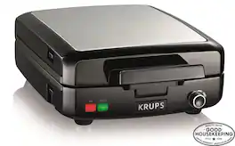Krups - 4 Slice Belgian Waffle Maker with Removable Plates, Stainless Steel - Black