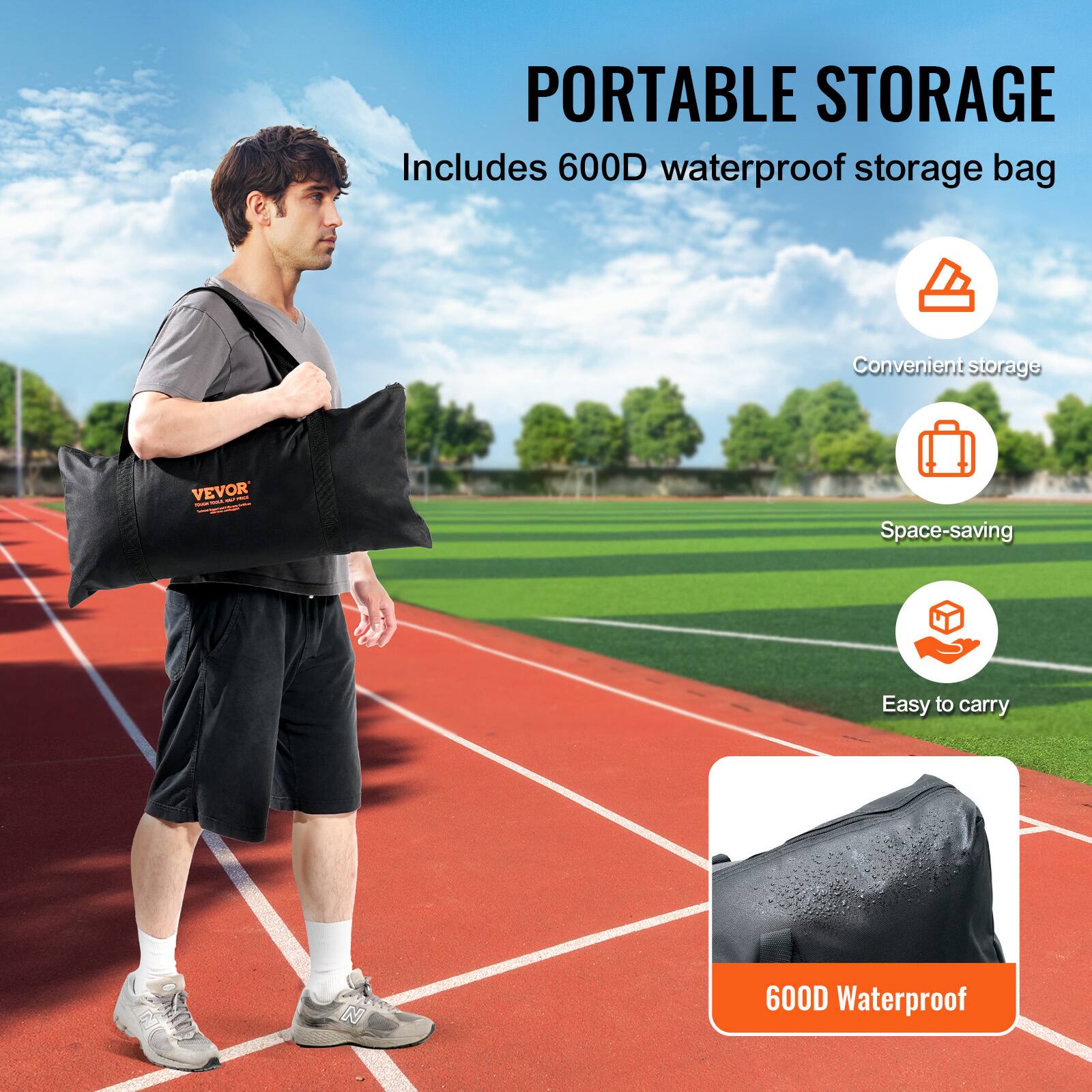 PORTABLE STORAGE  
Includes 600D waterproof storage bag  

- Convenient storage  
- Space-saving  
- Easy to carry  

600D Waterproof