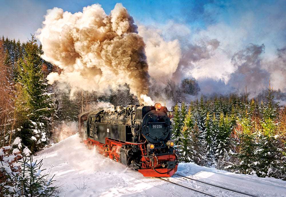Angle. Castorland - CASTORLAND 1000 Piece Jigsaw Puzzle, Steam Train, Mountain Train, Locomotive Puzzle, Adult Puzzle, C-103409-2 - Red.