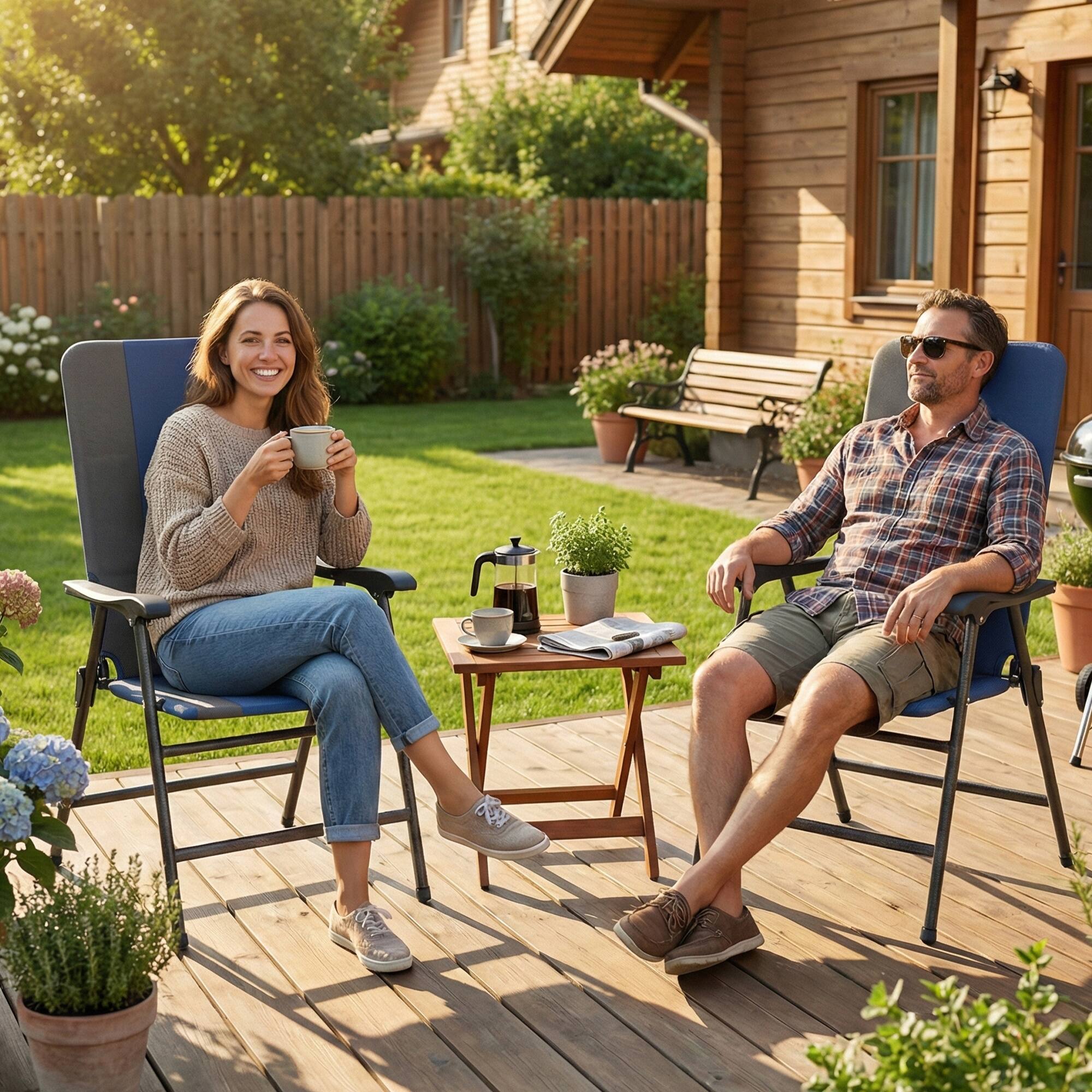 Alt View 7. Outsunny - Patio Chairs Set of 2, Padded High Back Lawn Camping Chairs with Armrests, 600D Oxford Fabric - Dark Blue.