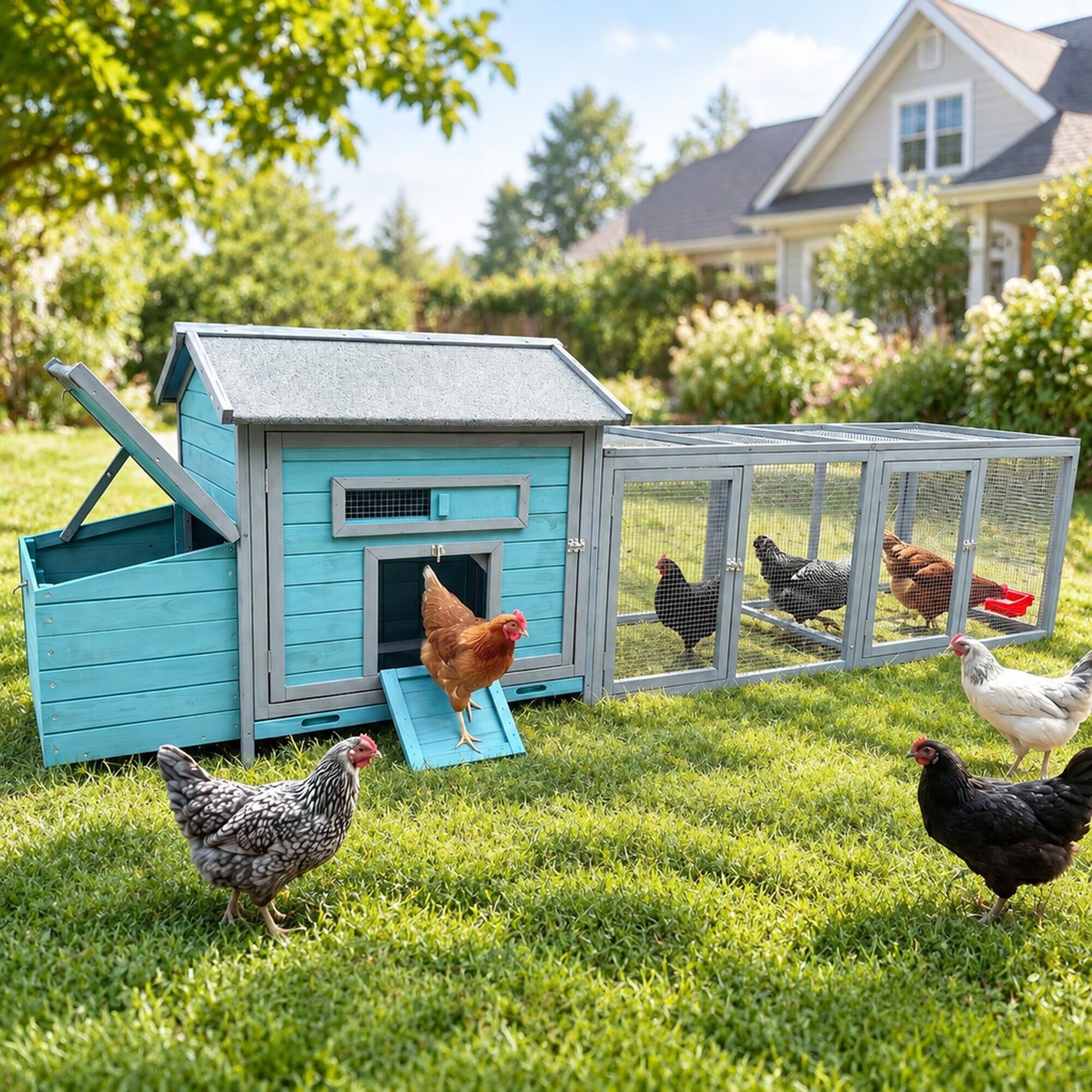 Left. RYHNUYNE - 114 in Wooden, Run, Weatherproof Hen House, Box, 19.6 sq ft.