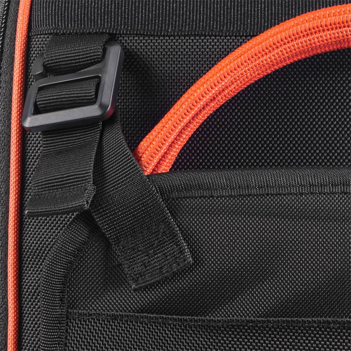 Alt View 6. HTUTWOO - Tool Backpack - 64 Pockets Tear-resistant Jobsite Backpack for Electrician, Heavy Duty Tool Storage, Durable Work Bag - Black+Orange.