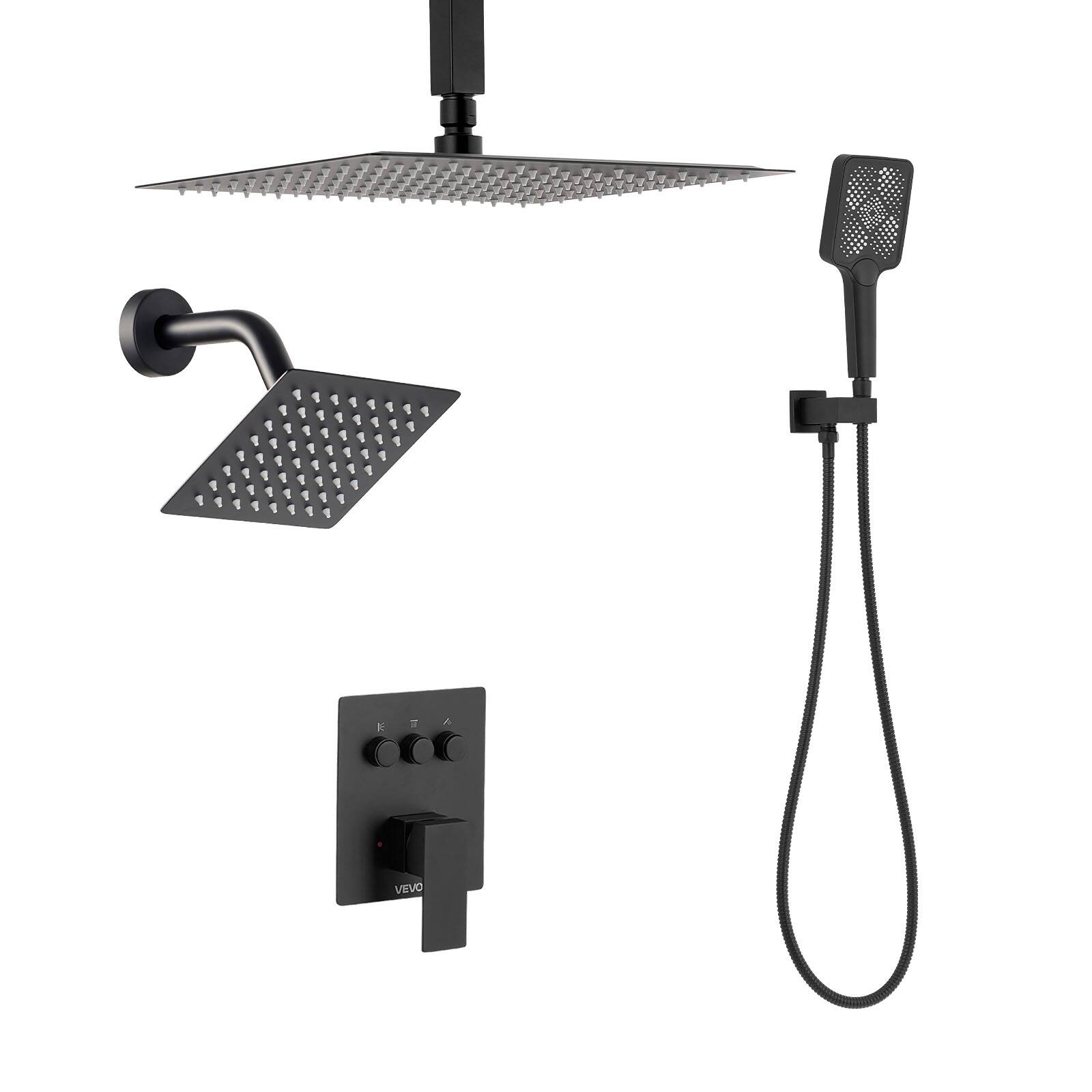 Alt View 5. VEVOR - Shower Faucet Set, 12 Inch Ceiling Mount Rainfall Shower System with 6 Inch Wall Mount Head and 4 in 1 Handheld Spray - Matte Black.