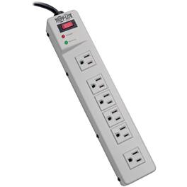 Eaton Tripp Lite Series Protect It! Surge Protector with 6 Right-Angle Outlets, 6 ft. (1.83 m) Cord, 1340 Joules - Light Gray,Black