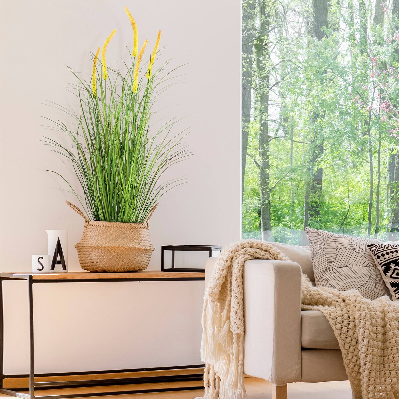 Alt View 2. Oumilen - 5ft Artificial Ornamental Grass 2-Pack, Faux Foxtail Grass Plant with Pots UV Resistant Fake Greenery Indoor Outdoor - Green.