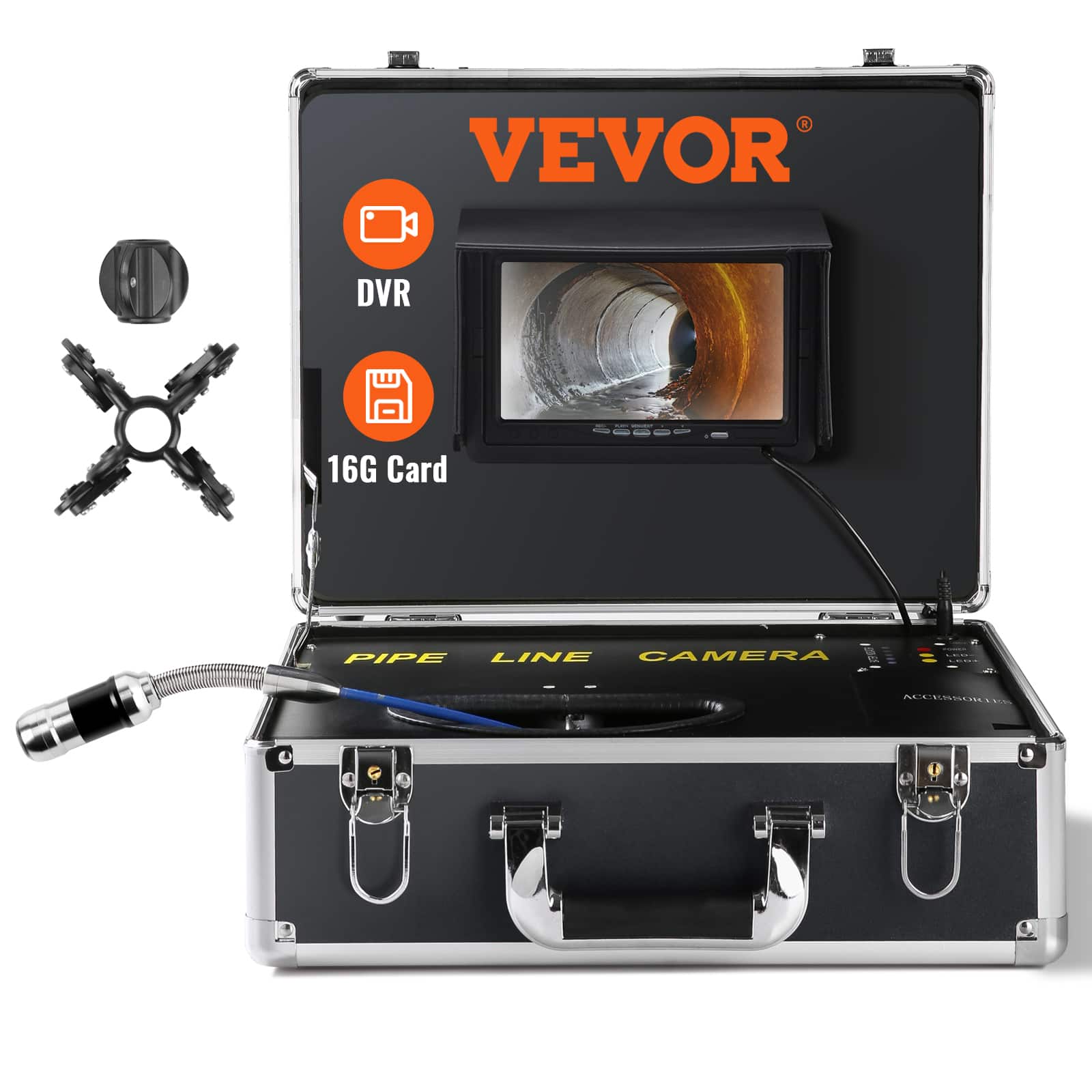 VEVOR - Sewer Camera, 100 ft/30 m, 7" Screen Pipeline Inspection Camera with DVR Function, Waterproof IP68 Camera - Black
