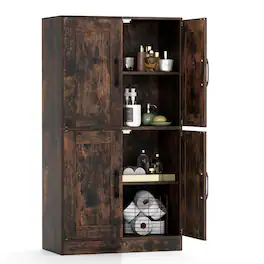 Costway - Bathroom Cabinet with Doors & Adjustable Shelves Storage Organizer for Living Room - Brown