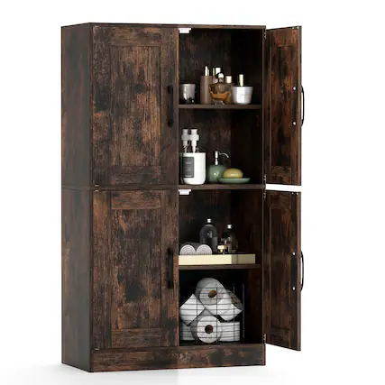 Front. Costway - Costway Bathroom Cabinet with Doors & Adjustable Shelves Storage Organizer for Living Room - Brown.
