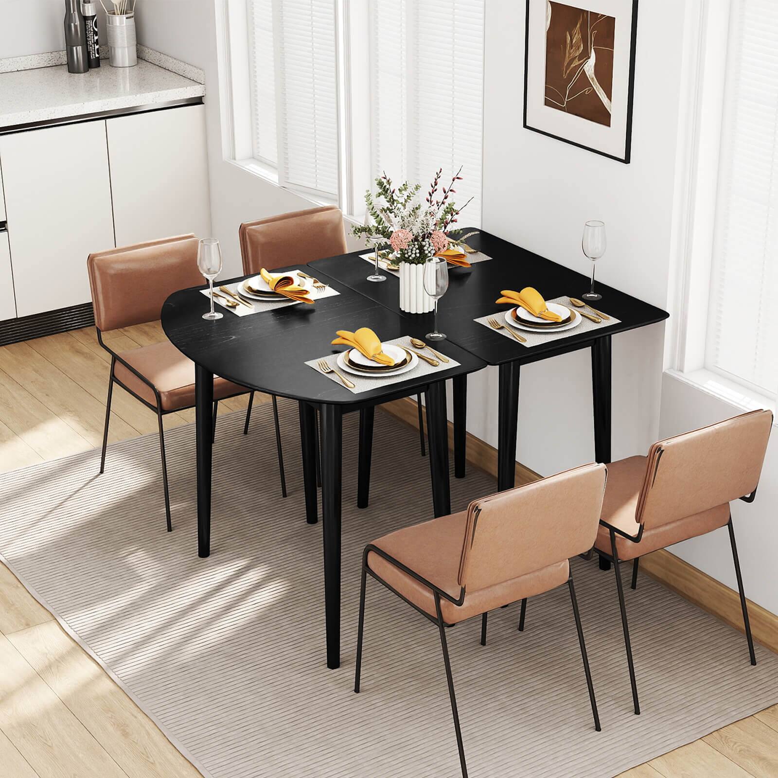 Alt View 4. Costway - Costway 45" Extendable Oval Dining Table Set with 2 Half-Round Tables for 4-6 People - Black.