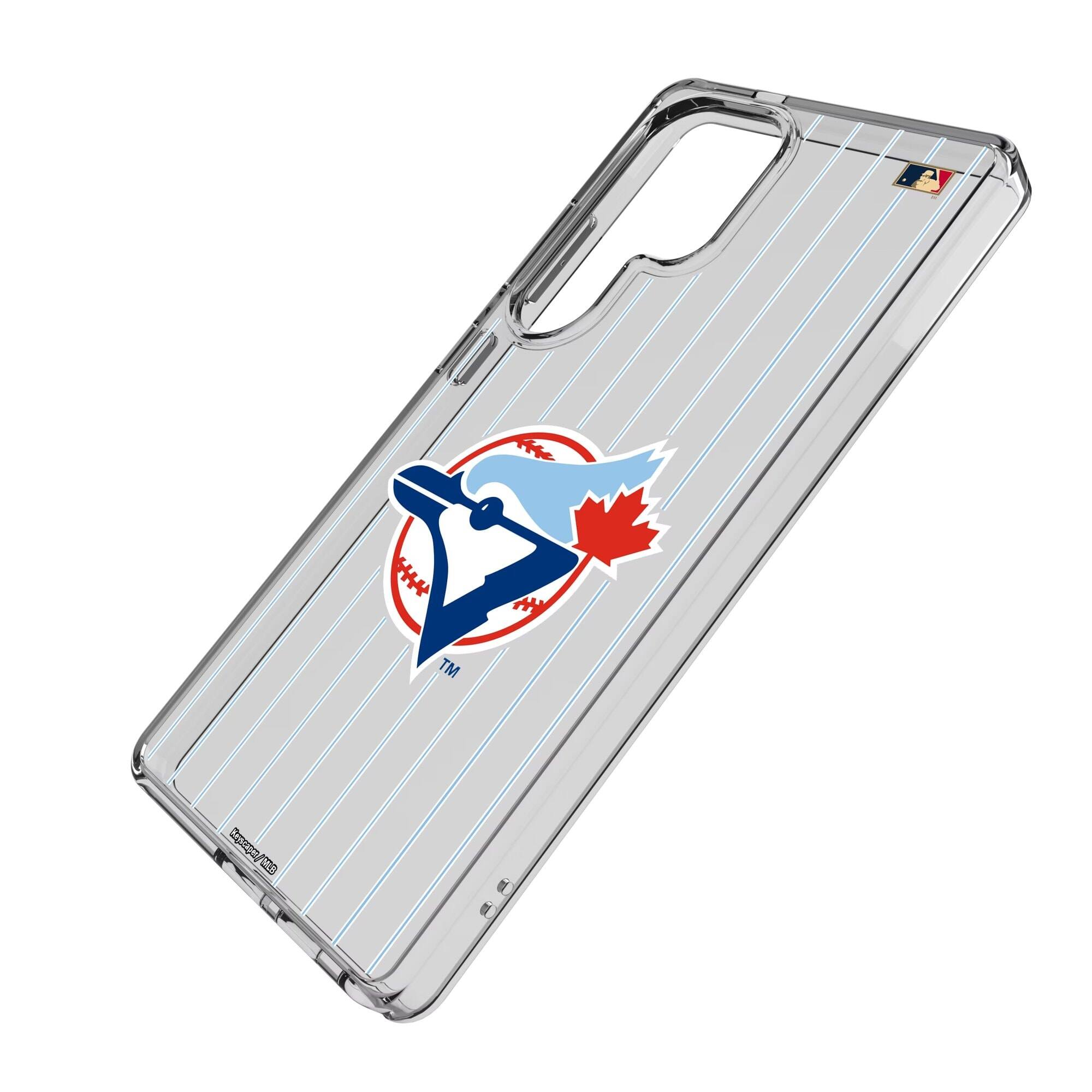 Alt View 1. Keyscaper - Toronto Blue Jays 1977-1988 Cooperstown Pinstripe Galaxy Clear Case - S25 Ultra - Multicolor.