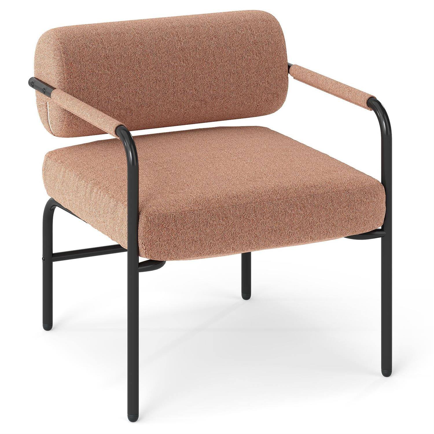 Pefilos - Velvet Upholstered Accent Chair, Cylindrical Backrest Design, Stainless Metal Armrests, Washable Cushion Covers - Brown