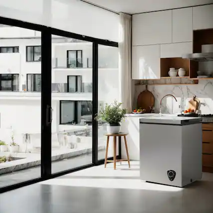 Front. Akoasm - 3.5 Cu.Ft Chest Freezer – 7-Temp Control, Super Quiet, Energy Saving, Removable Basket for Kitchen, Office - Grey.