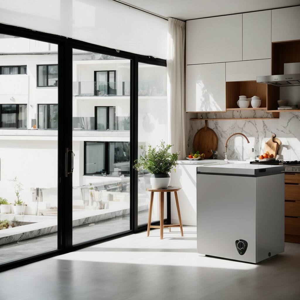 Front. Akoasm - 3.5 Cu.Ft Chest Freezer – 7-Temp Control, Super Quiet, Energy Saving, Removable Basket for Kitchen, Office - Grey.