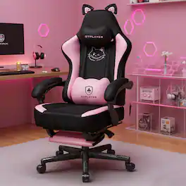 CloudRest Pro - Cute Velvet Fabric Computer Chair Comfortable Reclining Ergonomic Gaming Chair - Pink