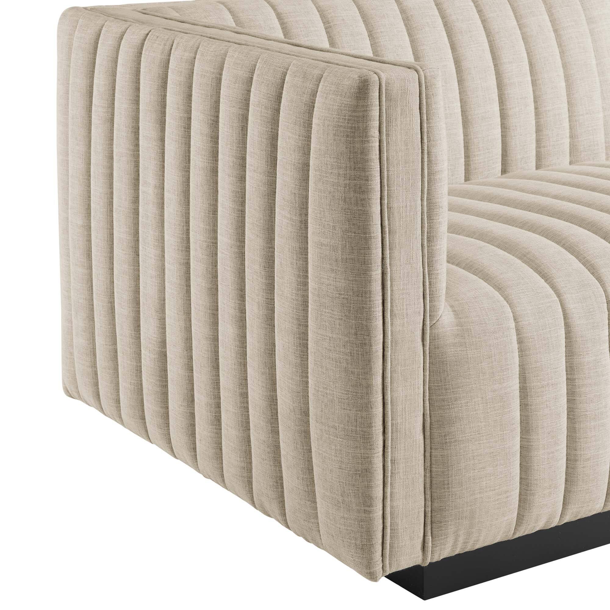 Alt View 4. Modway - Conjure Channel Tufted Upholstered Fabric Left-Arm Chair by Modway - Black Beige.