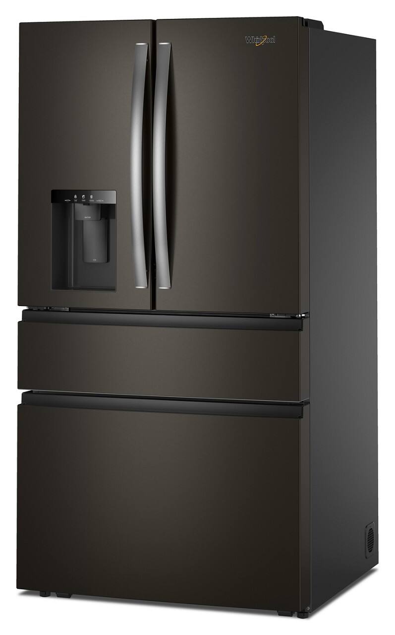 Left. Whirlpool - 29 Cu. Ft. Family-Sized Capacity French Door Refrigerator with Flexible Temperature Drawer - Print Resist Blk Stnlss.