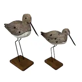Things2Die4 - Set of 2 Weathered Wood Sea Bird Statues Coastal Table Decor 10.75 In - Beige