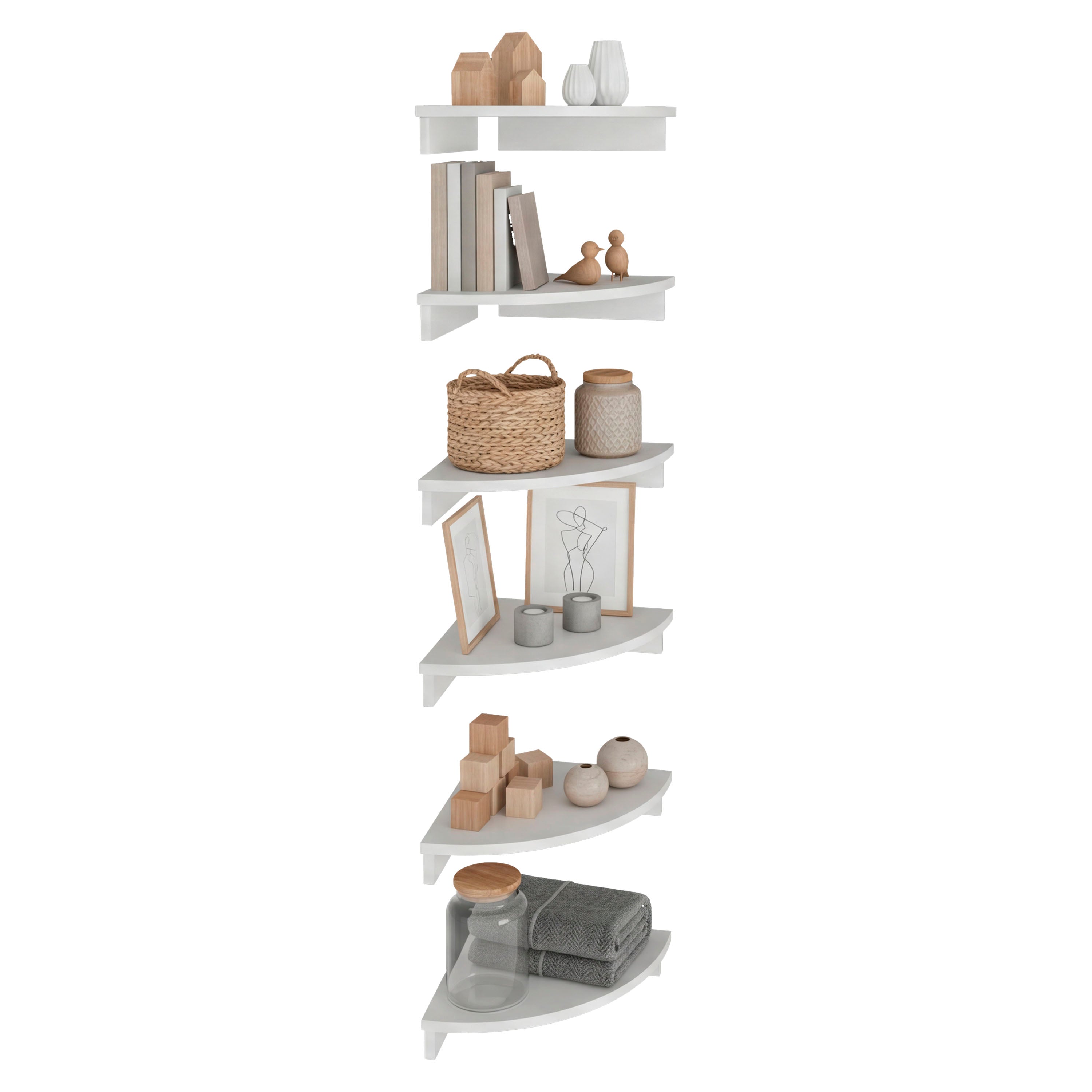 Back. TuHome - 12" x 12" Corner 6-Tier Floating Wall Shelf, Wall-Mounted Display Ledge for Living Room, Bedroom or Office Storage - White.