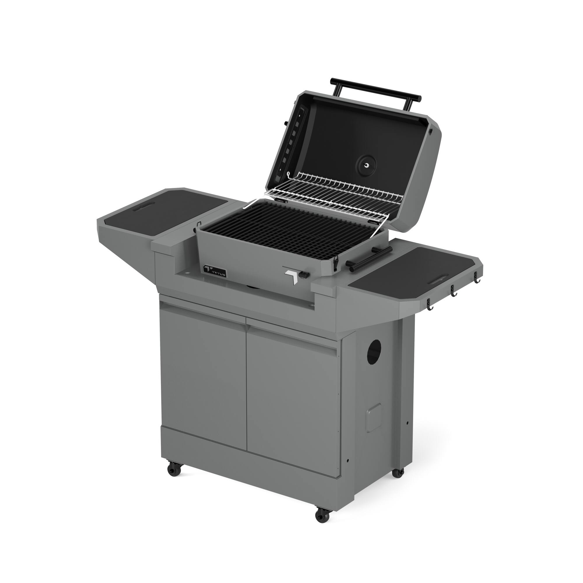 Left. TYTUS Grills - TYTUS Emberwood Charcoal Grill with Grill and Prep Cart - Gray.