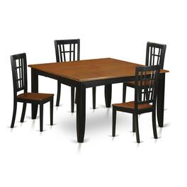 East West Furniture - 5 PC Dining room set-Dining Table and 4 Wooden Dining Chairs - Black & Cherry