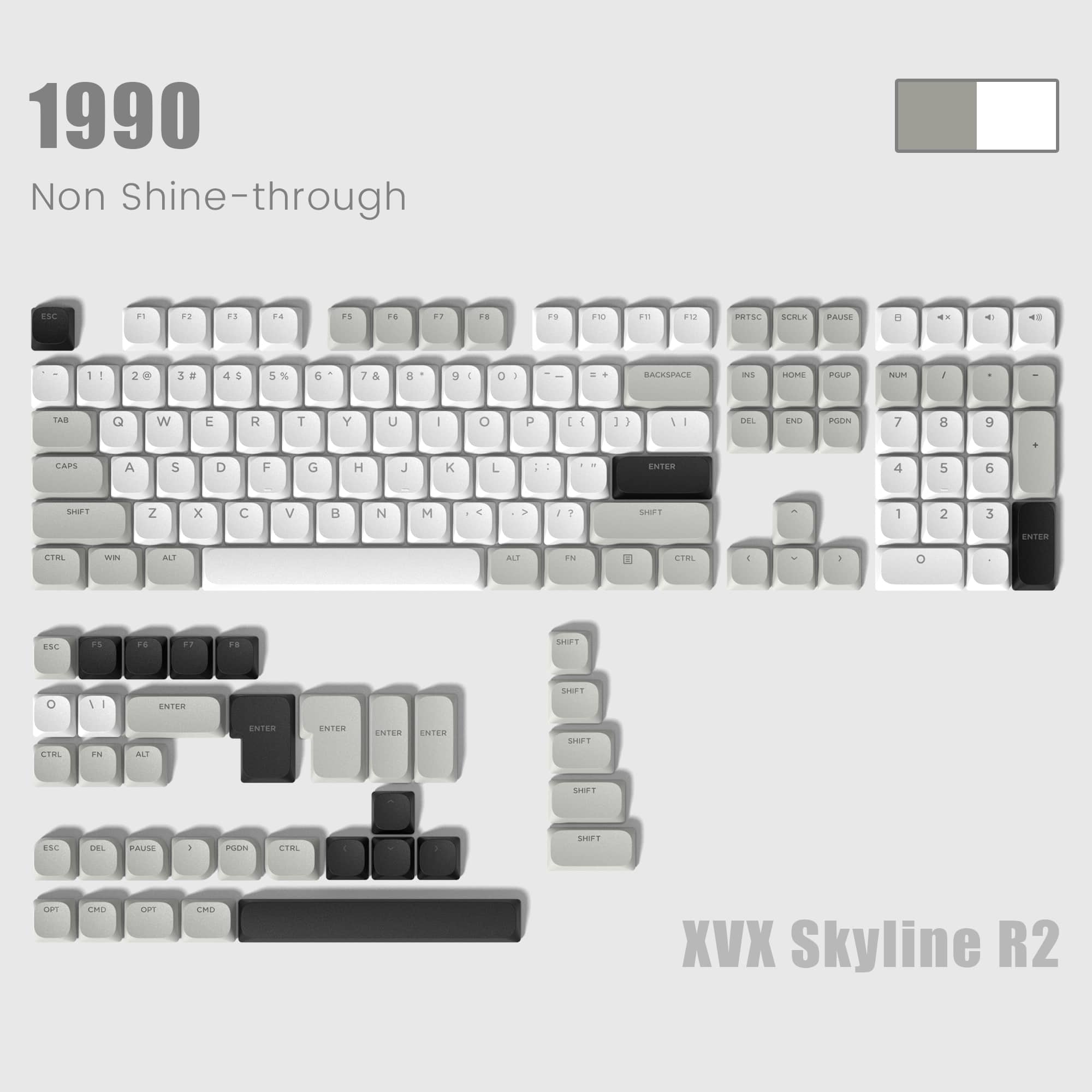 Womier - Low Profile PBT Keycaps - 143 Keys Shine Through Keycaps for Cherry Gateron MX Switches US Layout Mechanical Keyboard - White-grey