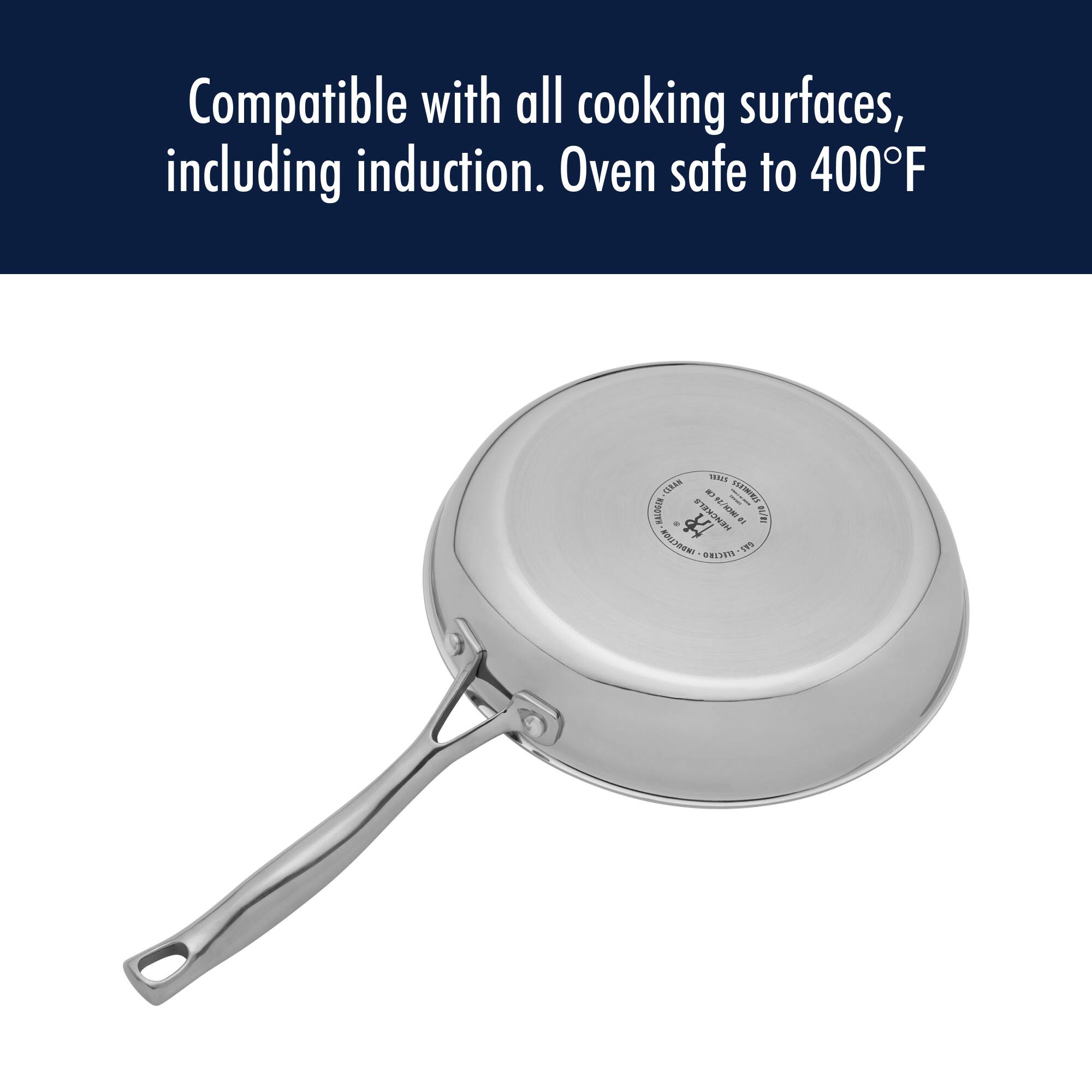 Compatible with all cooking surfaces, including induction. Oven safe to 400°F