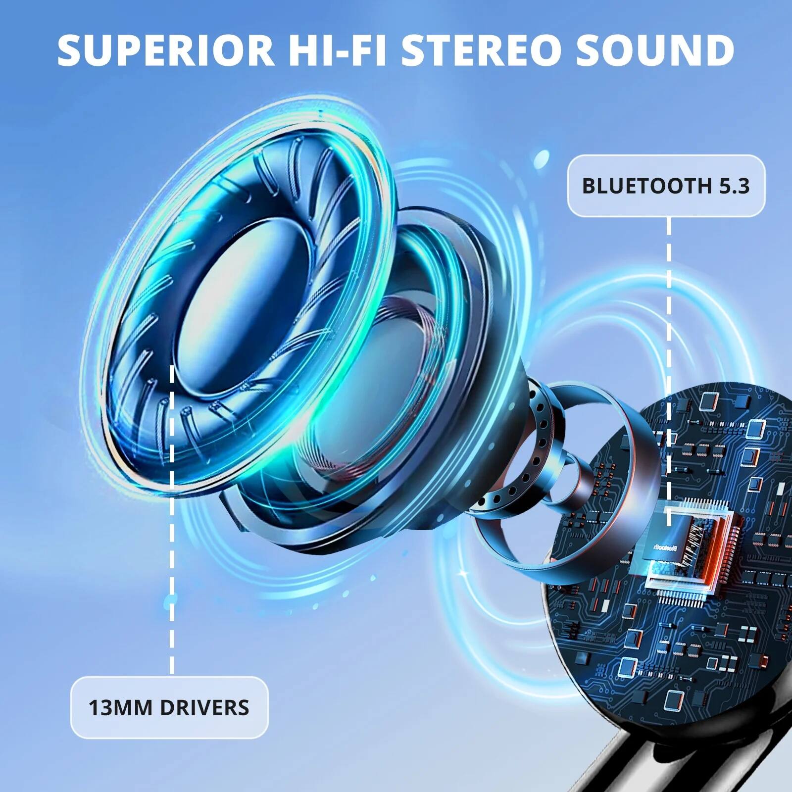 SUPERIOR HI-FI STEREO SOUND  
BLUETOOTH 5.3  
13MM DRIVERS