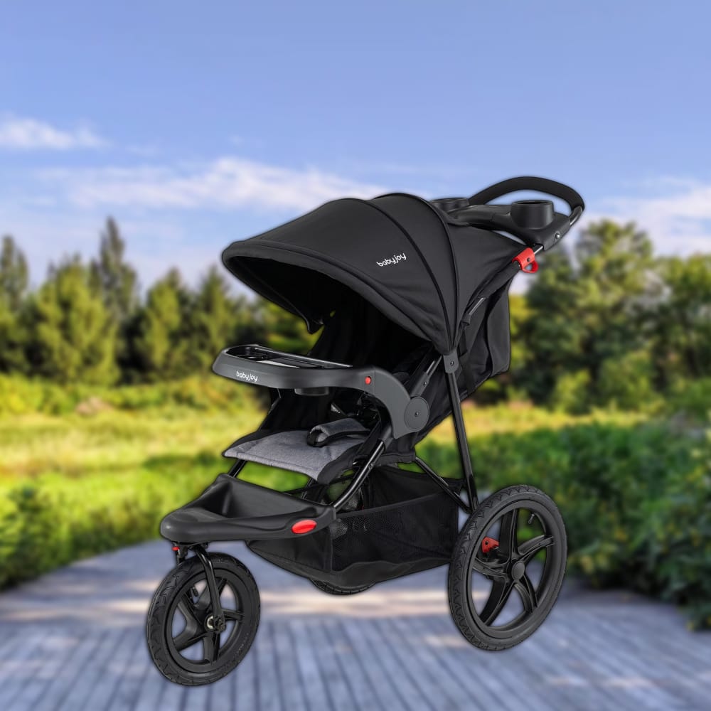 Hivvago - Compact Jogging Stroller with Removable Tray and Pneumatic Rubber Tires - Black