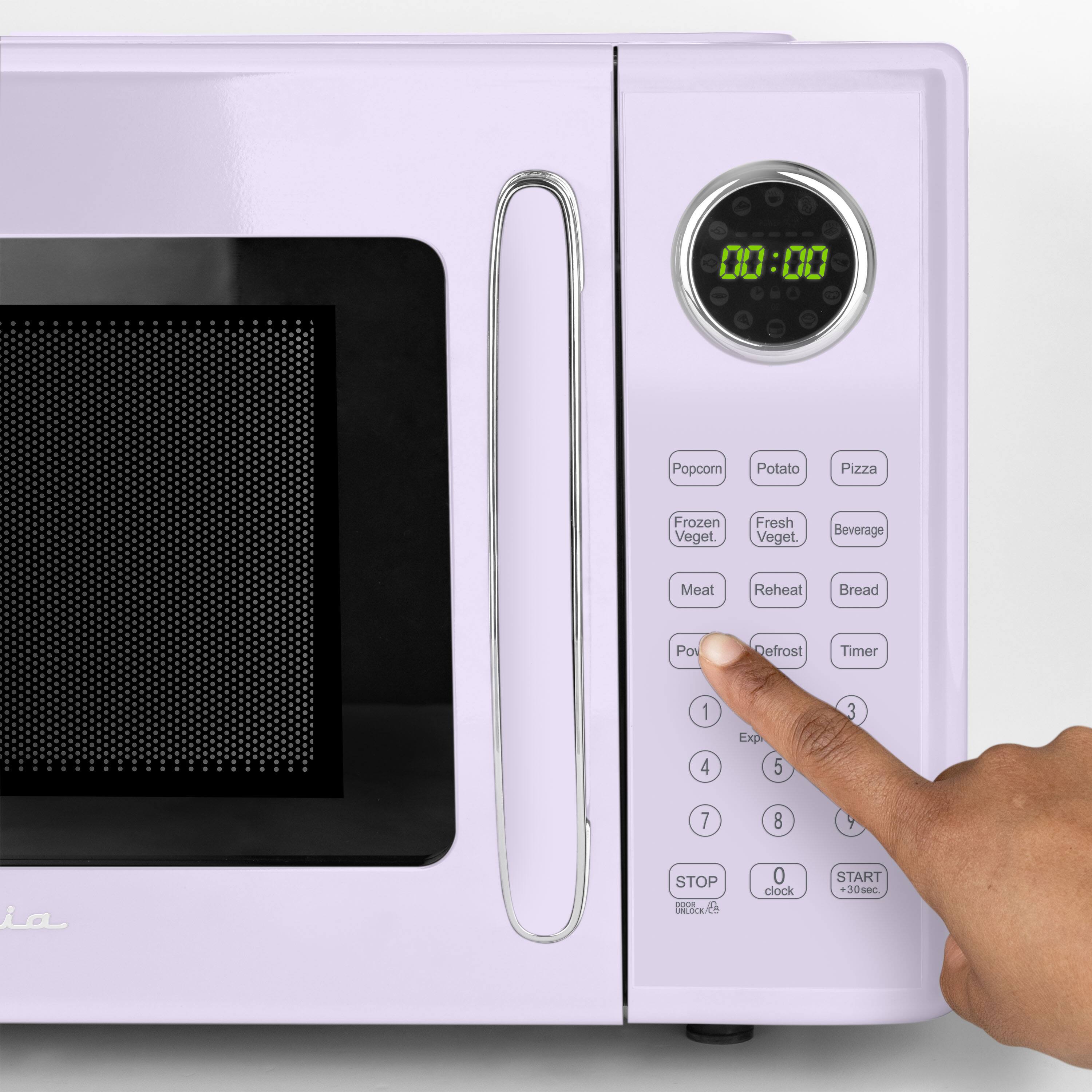00:00 Popcorn Potato Pizza Frozen Veget. Fresh Veget. Beverage Meat Reheat Bread Pov Refrost Timer 1 4 Exp 5 3 7 8 4  STOP .. NLOCE 0 clock START 30sc