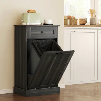 Front. Homcom - Tilt Out Trash Bin Cabinet Free Standing Storage Cabinet with Drawer - Charcoal Gray.