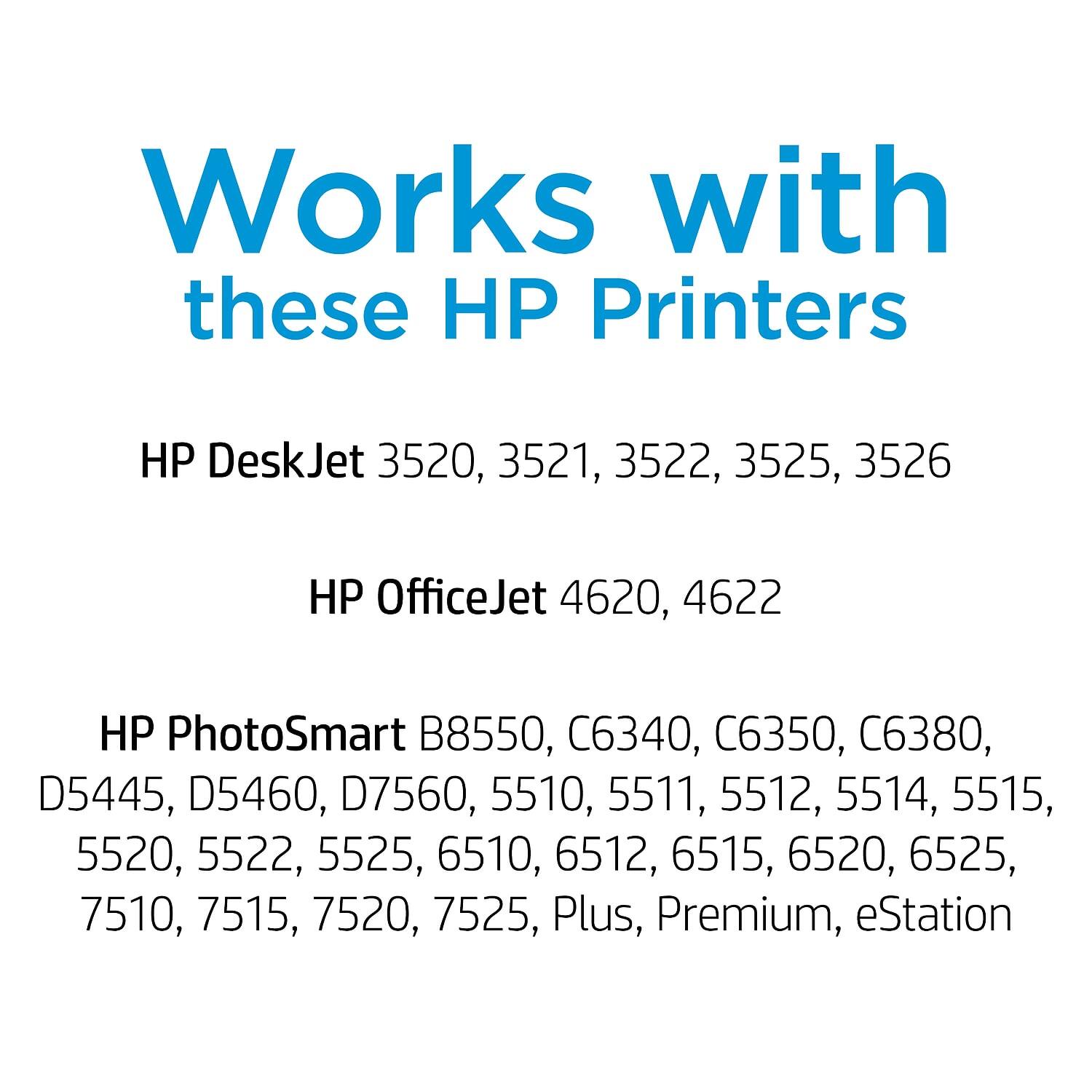 Works with these HP Printers

HP DeskJet 3520, 3521, 3522, 3525, 3526

HP OfficeJet 4620, 4622

HP PhotoSmart B8550, C6340, C6350, C6380, D5445, D5460, D7560, 5510, 5511, 5512, 5514, 5515, 5520, 5522, 5525, 6510, 6512, 6515, 6520, 6525, 7510, 7515, 7520, 7525, Plus, Premium, eStation