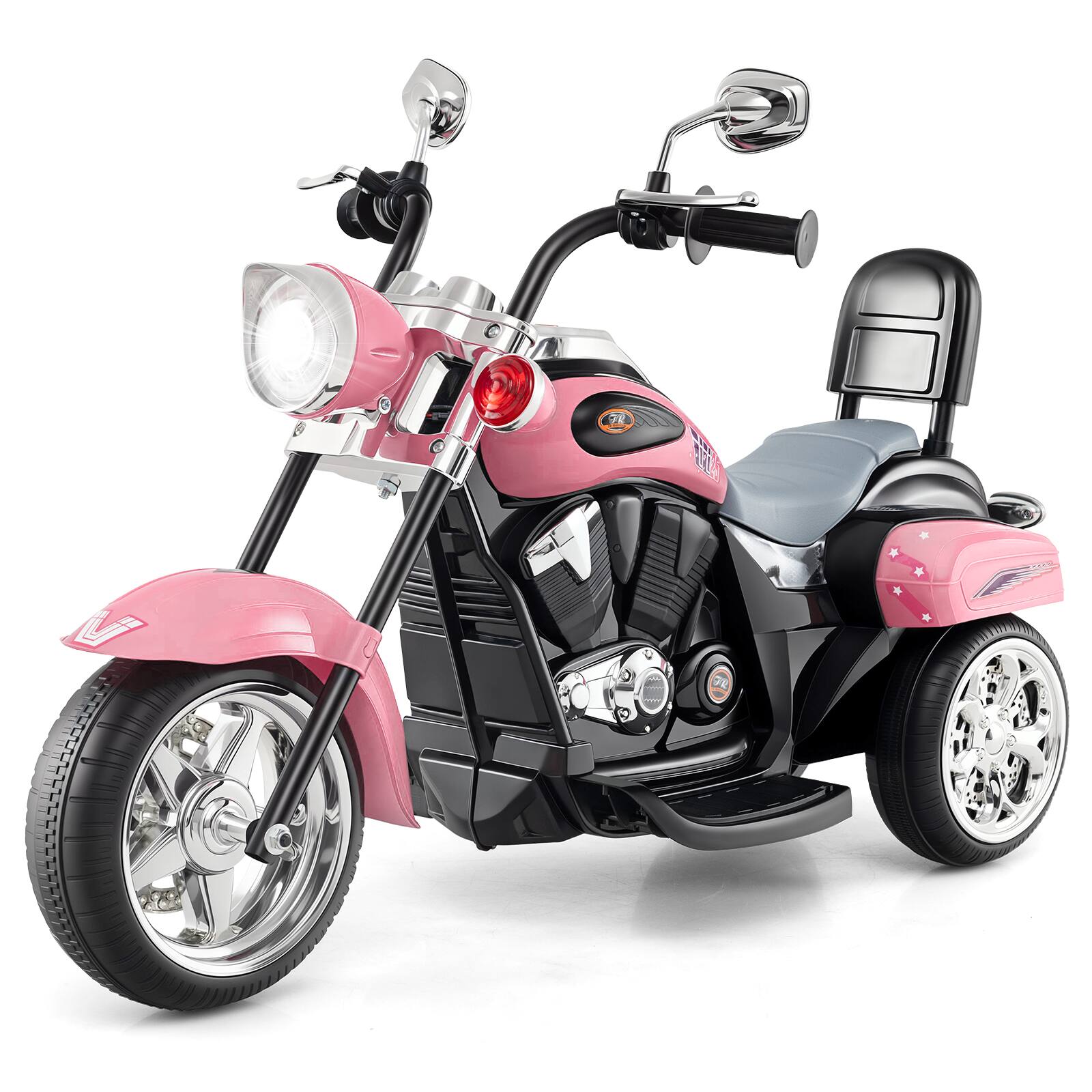 Alt View 9. Costway - Costway 6V Kids Ride on Chopper Motorcycle 3 Wheel Trike with Headlight and Horn Racing - Light Pink.