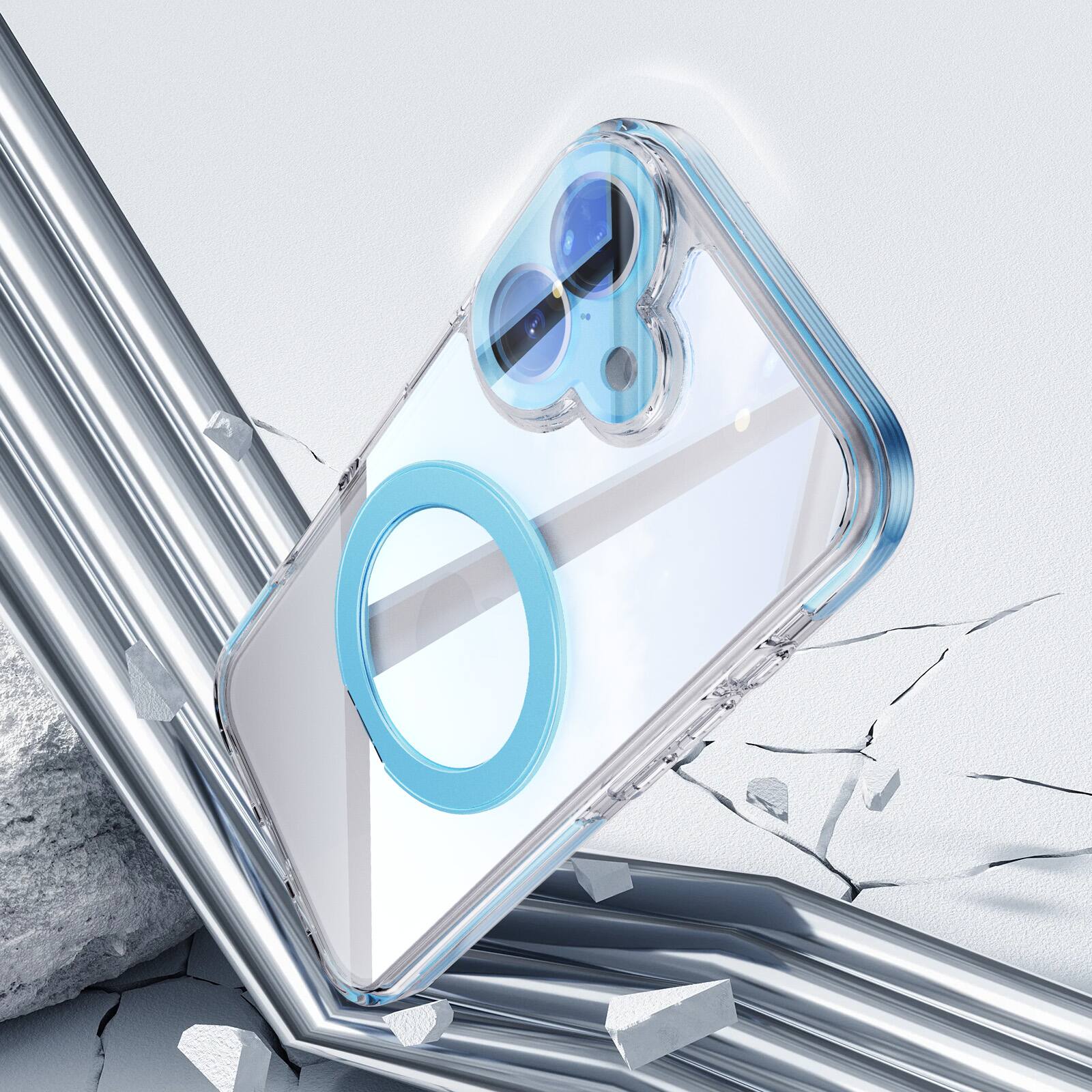 Back. Dteck - Magnetic Clear Phone Case for Apple iPhone 17 with Metal Rotating Kickstand,Shockproof PC+TPU Slim Transparent Cover - Blue.