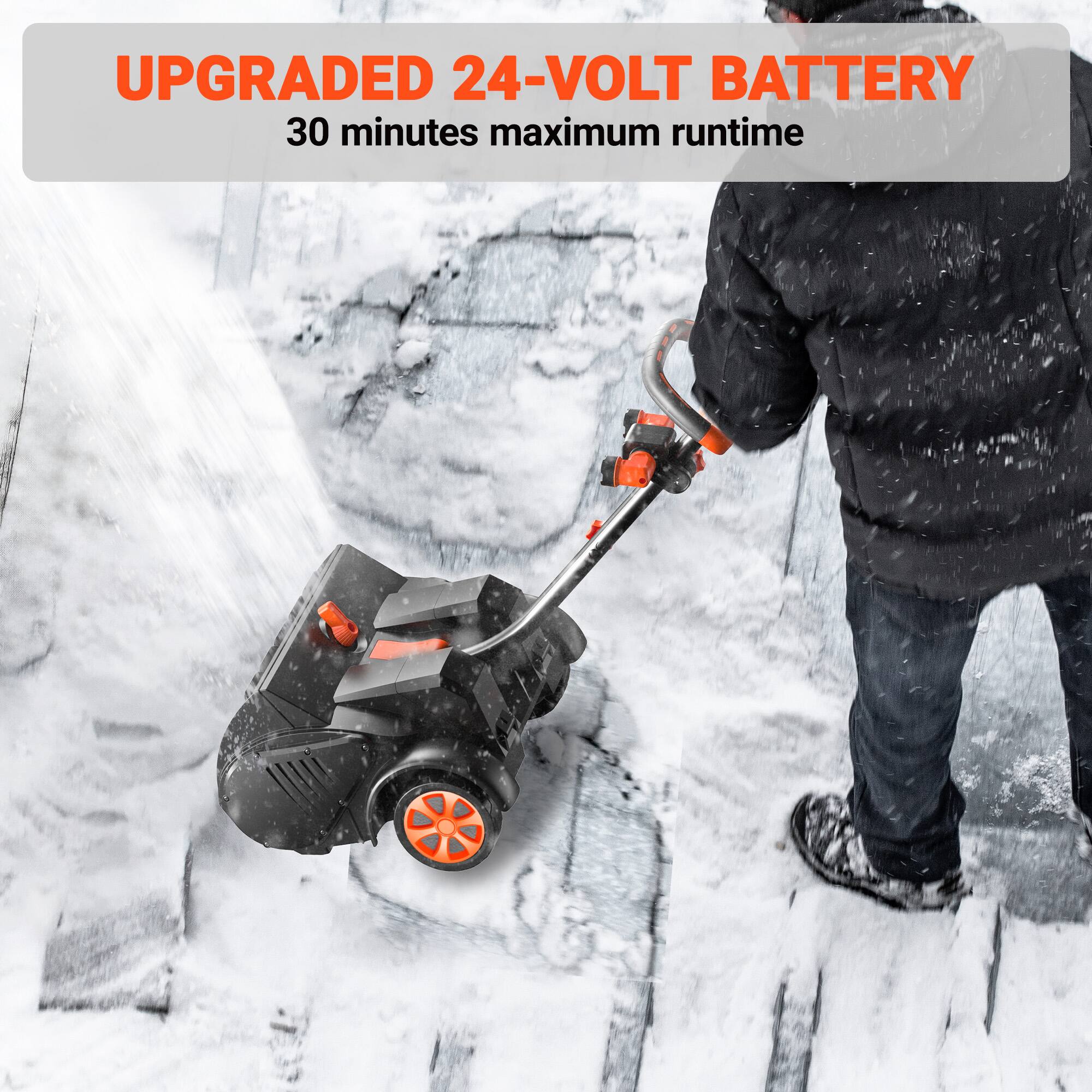 UPGRADED 24-VOLT BATTERY  
30 minutes maximum runtime