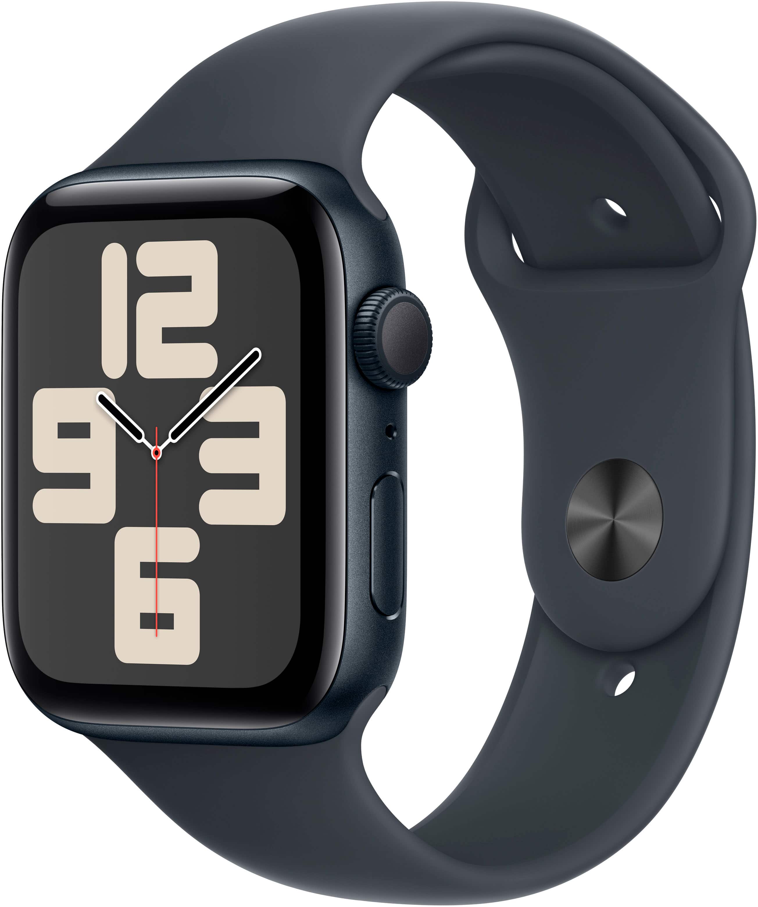 Apple Watch SE 2nd Generation (GPS) 44mm Aluminum Case with Midnight Sport Band - M/L - Midnight - (2024) - Angle_Zoom