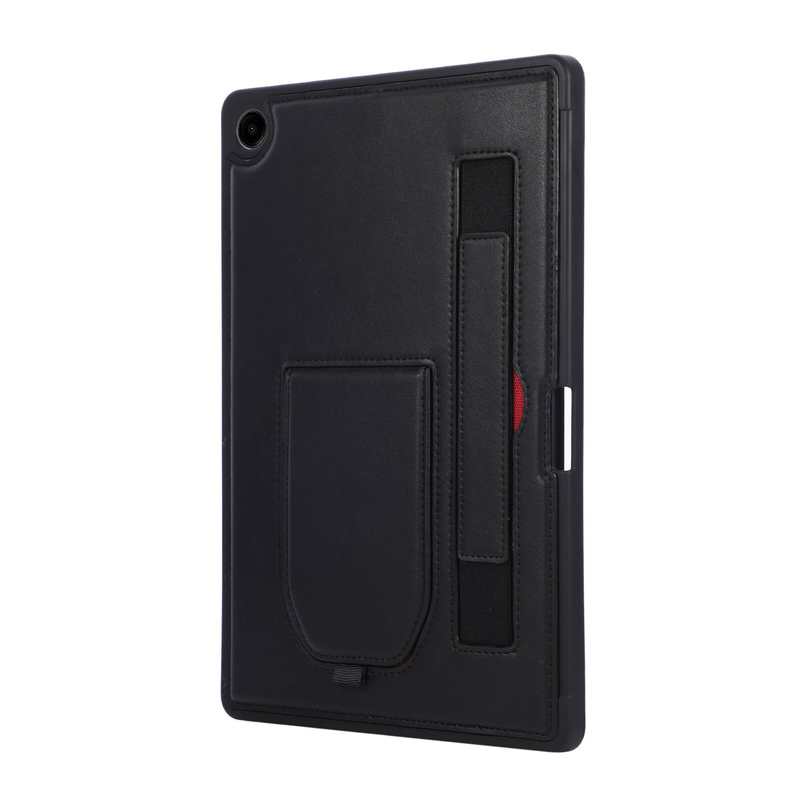 Back. Dteck - Shockproof Case for Samsung Galaxy Tab A11+ with Hand Strap and Foldable Kickstand, PU Leather TPU Protective Cover - Black.