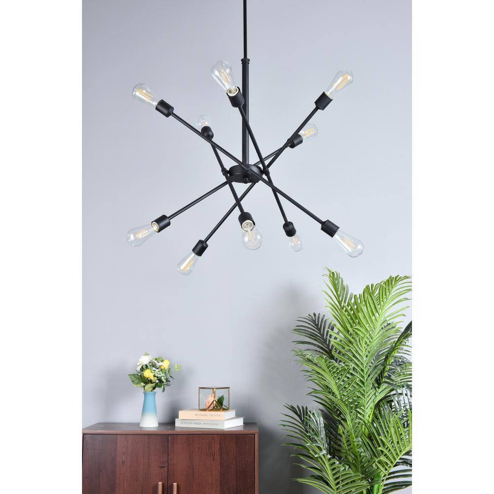 Left. Living District - Axel 10 lights black pendant with hanging rod - Black.