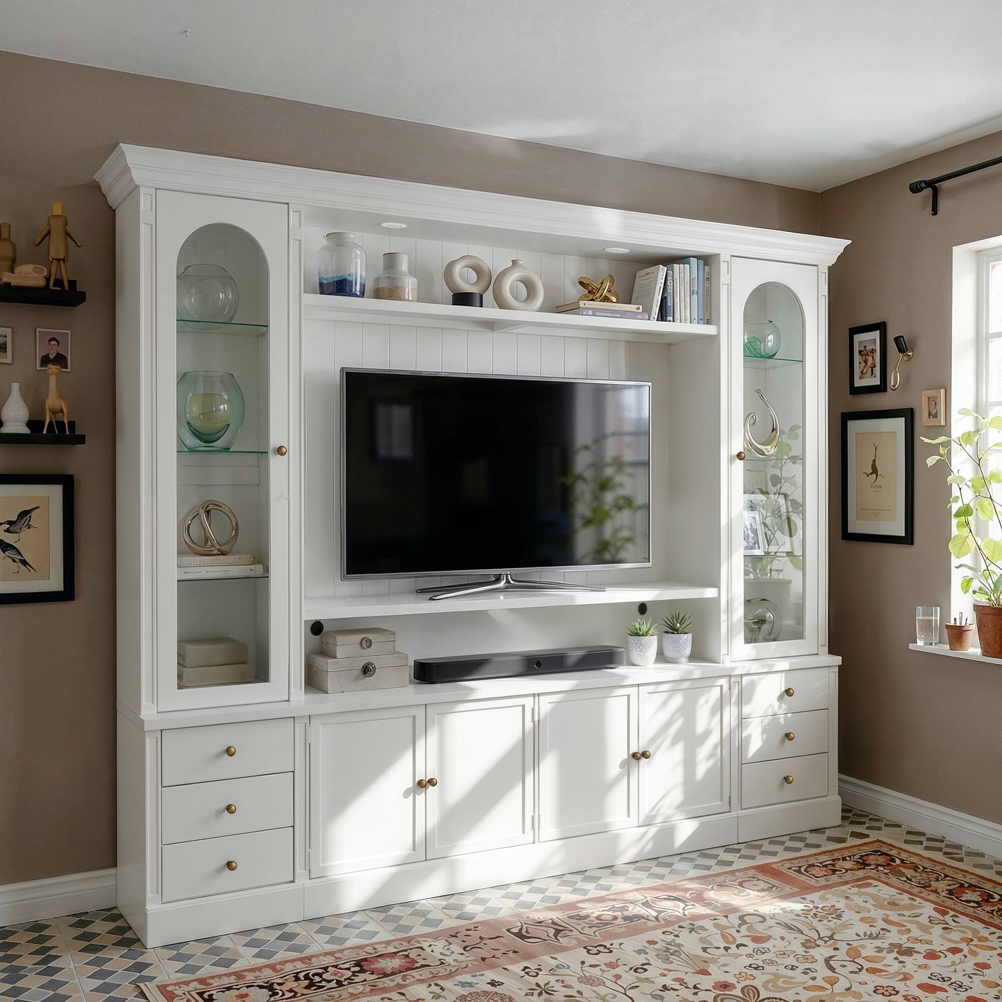 Alt View 1. Famapy - Large White TV Wall Unit with LED Lights, Fits Most TVs, Modern Living Room Storage Cabinet with Glass Doors. - White.
