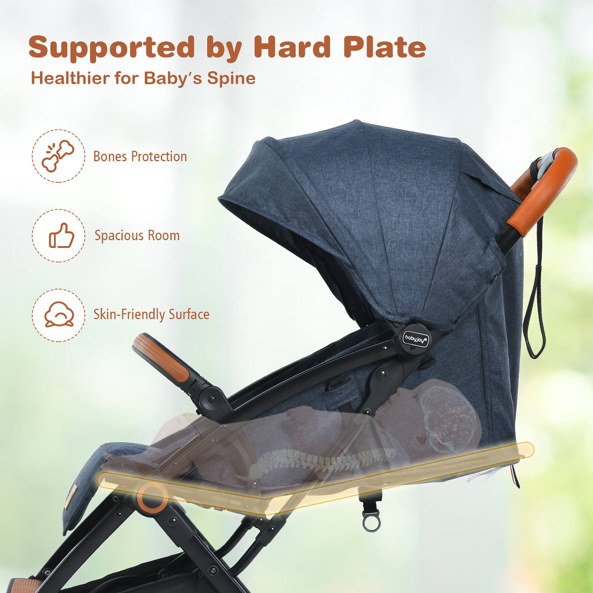 Supported by Hard Plate, Healthier for Baby's Spine, Bones Protection, Spacious Room, Skin-Friendly Surface