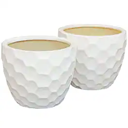 Sunnydaze - 13.5" Honeycomb Pattern Ceramic Planter - Set of 2 - White