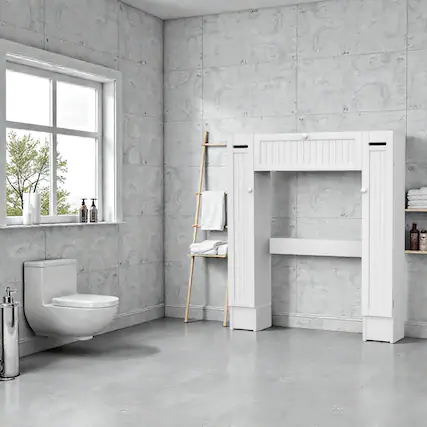 Front. Hivvago - Over-Toilet Bathroom Storage Cabinet with Dual Compartments and Adjustable Shelving - White.