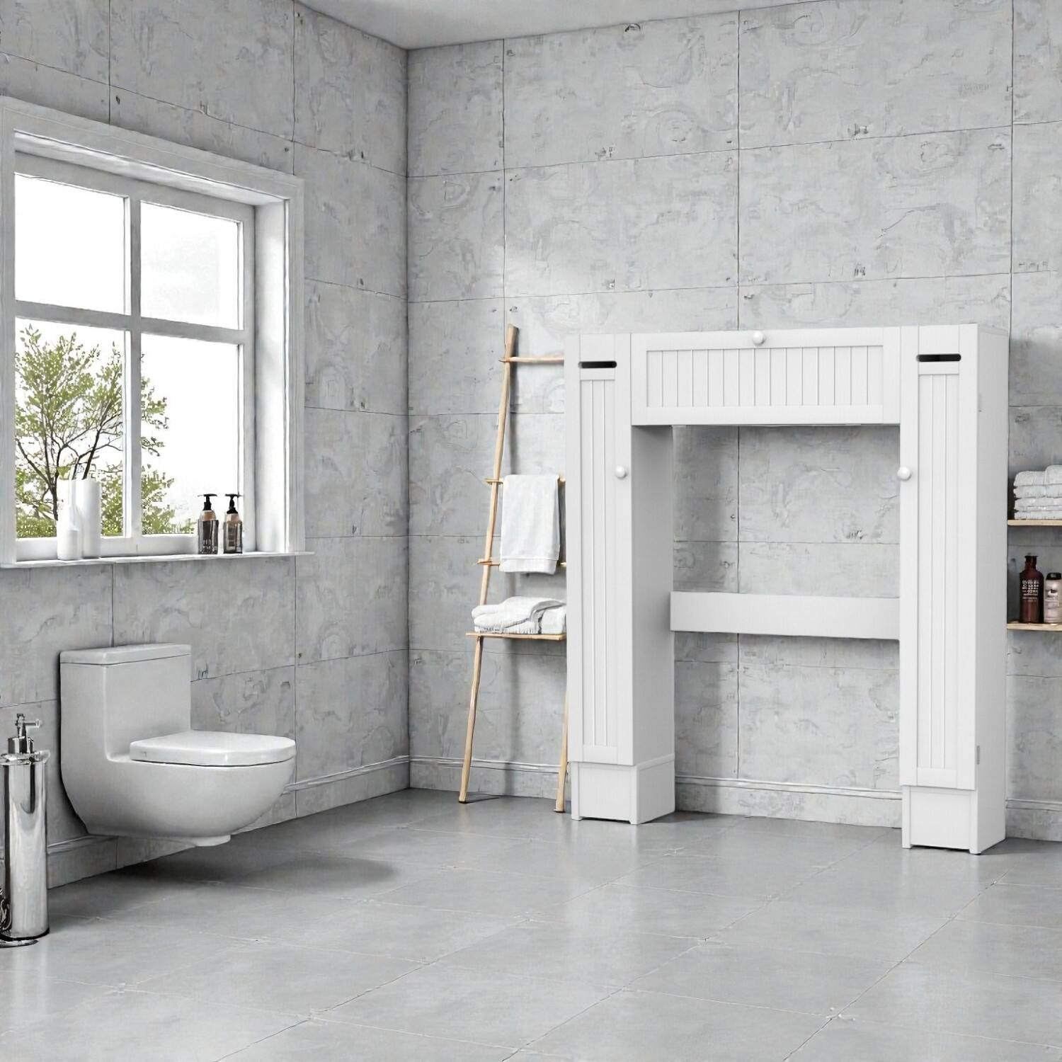 Front. Hivvago - Over-Toilet Bathroom Storage Cabinet with Dual Compartments and Adjustable Shelving - White.