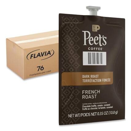 FLAVIA 76 Freshpacks per case
Peet's COFFEE
DARK ROAST
TORRÉFACTION FONCÉE
FRENCH ROAST
TASTING NOTES / NOTES DE GUSTATION
Chocolate truffle, smoke, caramel
Truffe au chocolat, la fumée, caramel
NET WT/POIDS NET 0.35 OZ (10.0 g)