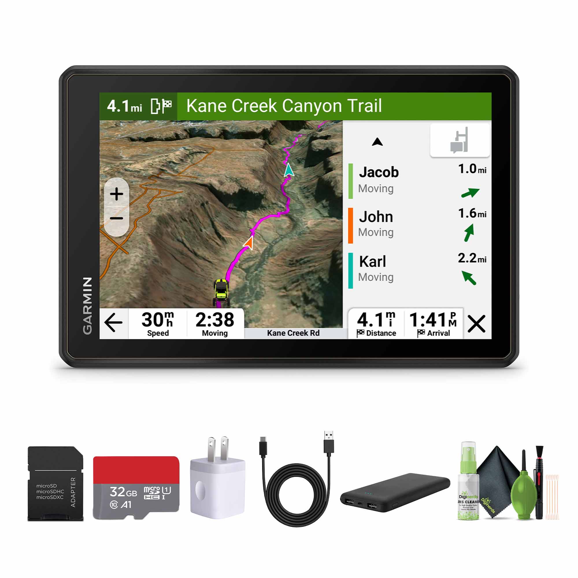 4.1mi Kane Creek Canyon Trail

Jacob Moving 1.0mi
John Moving 1.6mi
Karl Moving 2.2mi

30' Speed
2:38 Moving

4.1mi Distance
1:41 Arrival

Kane Creek Rd

GARMIN

microSD microSDHC microSDXC Adapter
32GB A1

USB Charger
Power Bank
Hand Sanitizer
Cleaning Wipes
Lens Cleaning Kit