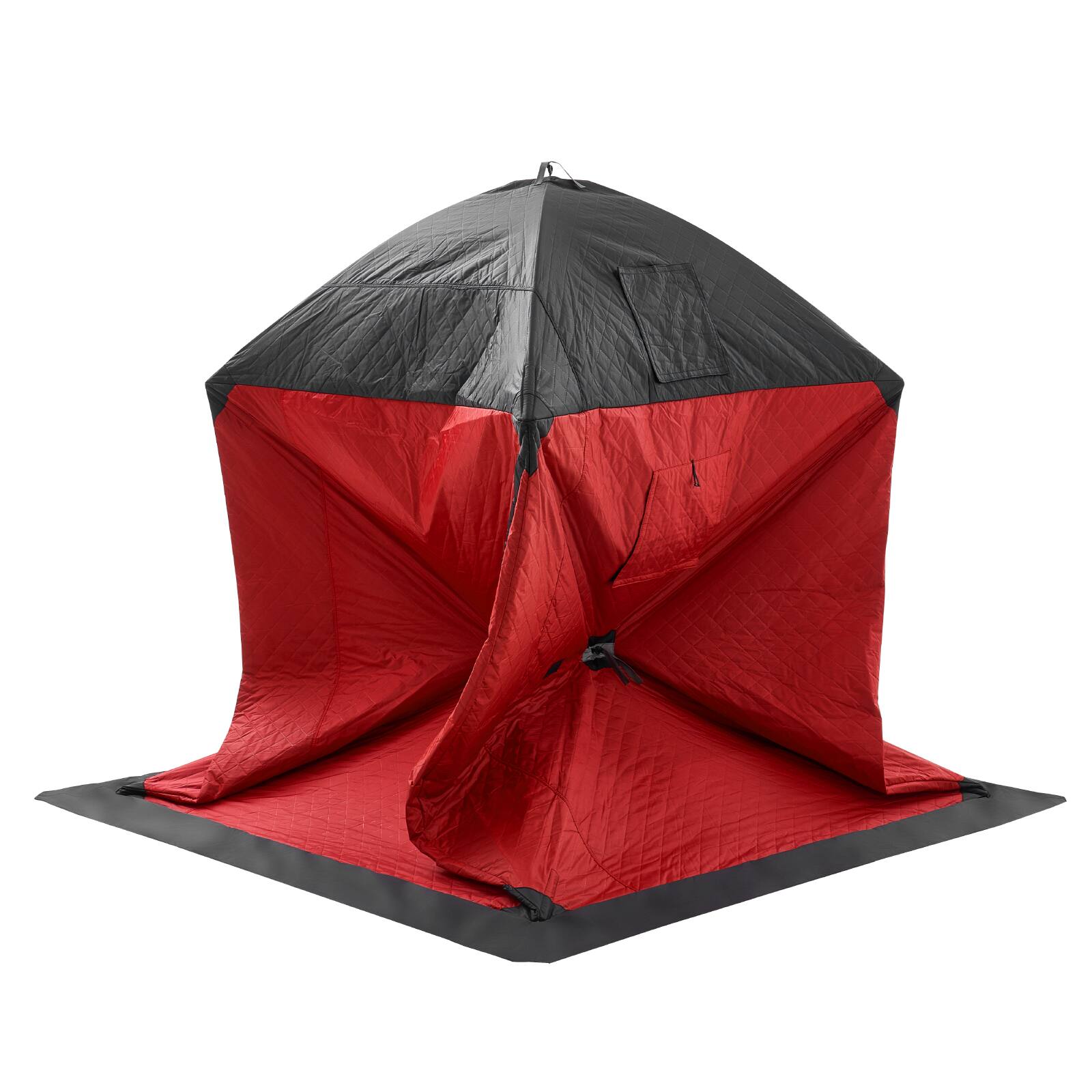 Alt View 5. VEVOR - Portable Ice Shelter, 3-4 Person Insulated Pop-Up Ice Fishing Tent, 35 Square Feet Fishable Area, Thermal Ice Shanty - Red.