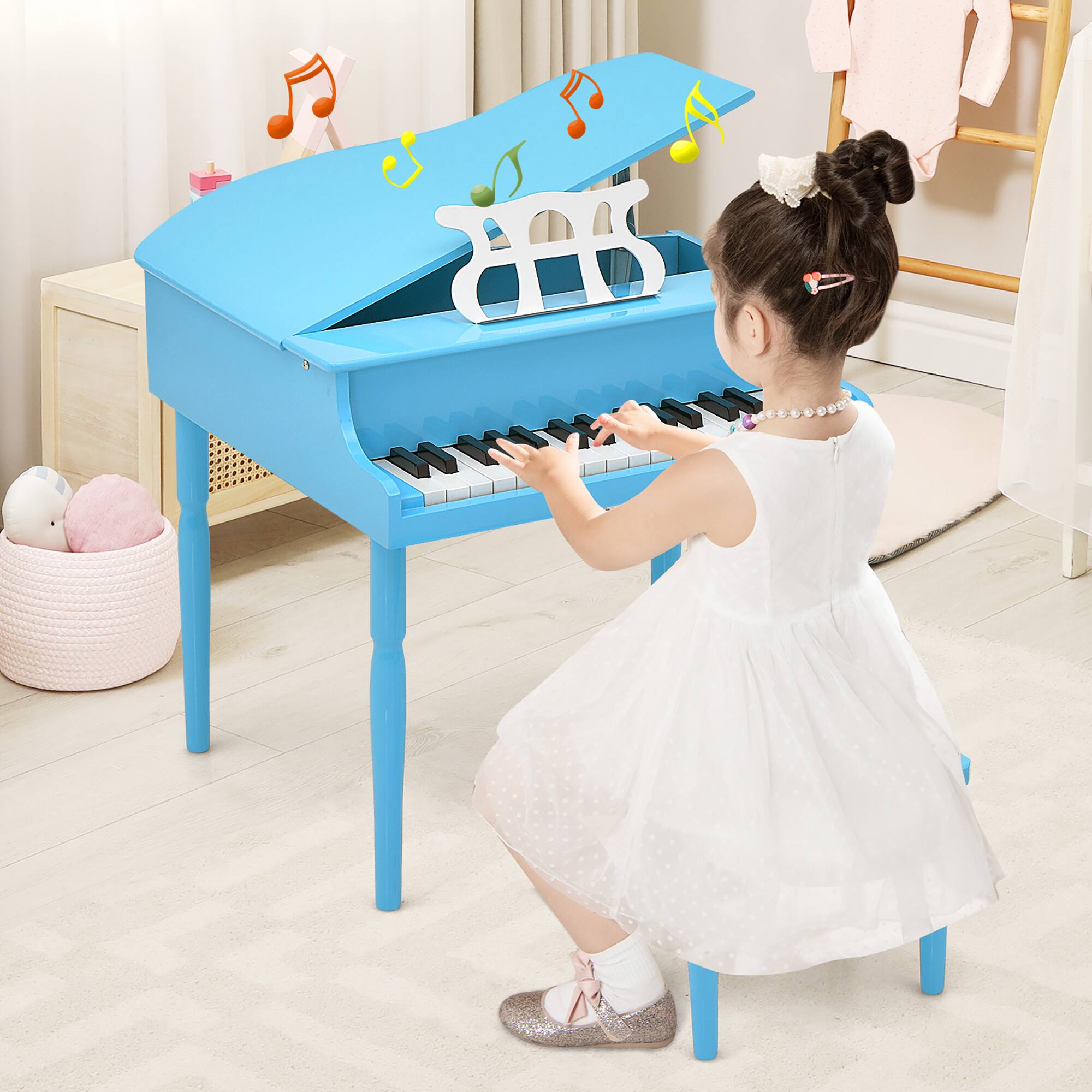 Alt View 1. Gymax - Gymax 30-Key Classic Baby Grand Piano Toddler Toy Wood w/ Bench & Music Rack Blue - Blue.