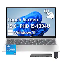 HP - Upgraded - 15.6" FHD TouchScreen Copilot Laptop,Intel Core i5 1334U,32GB RAM,1TB SSD+160GB Dock Station,Wi-Fi 6,Win 11 - Silver