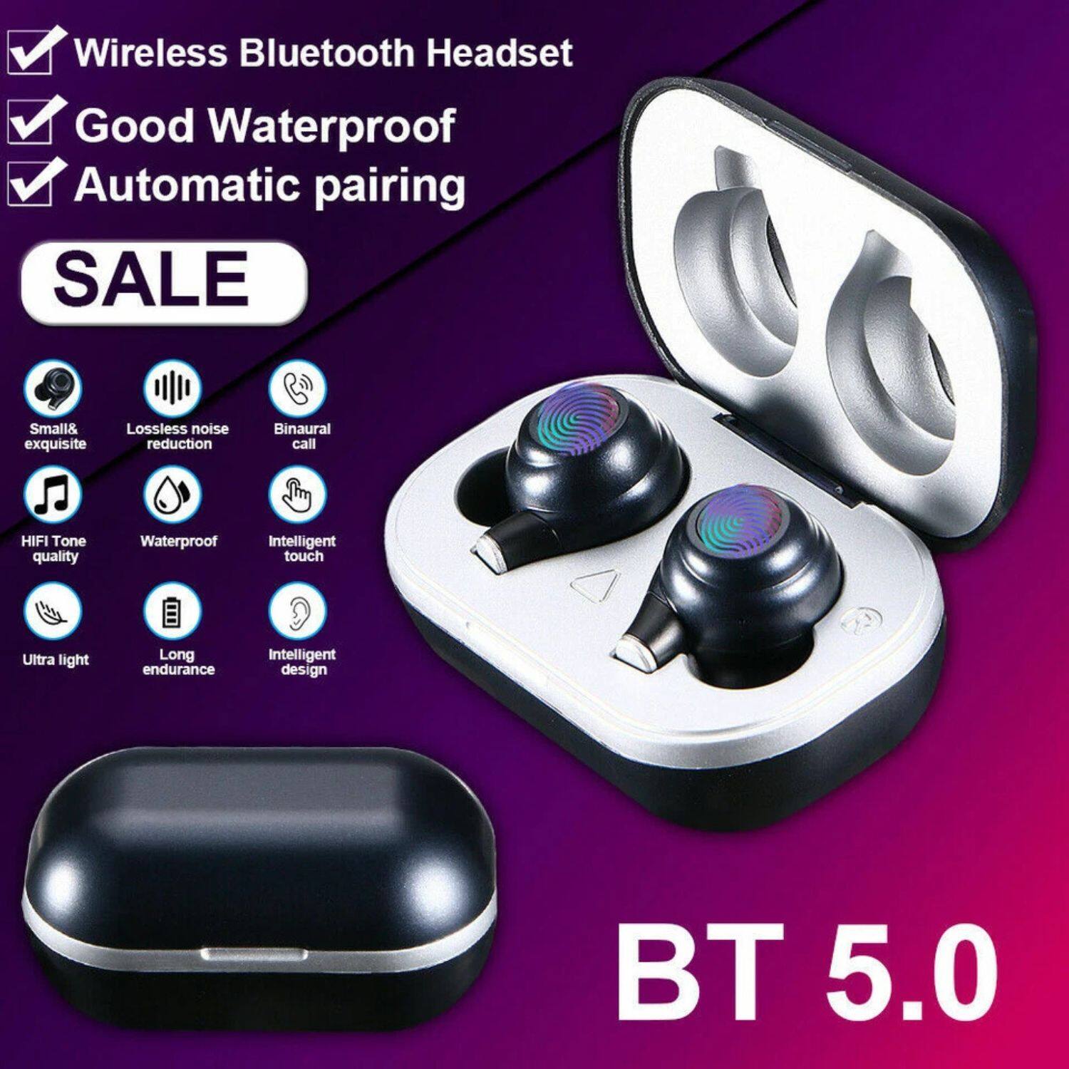 Wireless Bluetooth Headset  
Good Waterproof  
Automatic pairing  

SALE  

- Small & exquisite  
- Lossless noise reduction  
- Binaural call  
- HiFi Tone quality  
- Waterproof  
- Intelligent touch  
- Ultra light  
- Long endurance  
- Intelligent design  

BT 5.0