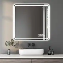 Boyel Living - 36 by 36 Inch LED Bathroom Mirror Anti Explosion Glass Tri Color Dimming with Anti Fog