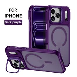 Dteck - Magnetic Case for Apple iPhone 17 Pro Max Built-in Camera Lens Kickstand, Frosted Shockproof Hybrid Protective Cover - Darkpurple